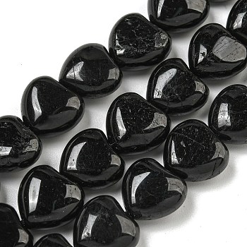 Natural Black Tourmaline Beads Strands, Heart, 10x10x5mm, Hole: 1.2mm, about 42pcs/strand, 15.35''(39cm)