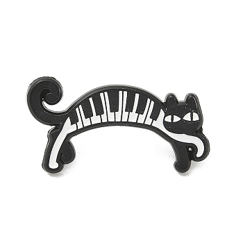 Cat with Musical Note Enamel Pins, Black Alloy Brooches for Backpack Clothes, Cat, 14x27mm