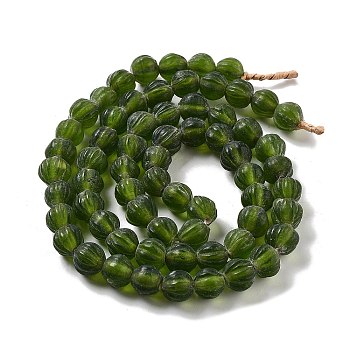 Handmade Nepalese Lampwork Beads, Pumpkin, Olive Drab, 10.5x9.5mm, Hole: 1.5mm, about 64pcs/strand, 25.79''(65.5cm)