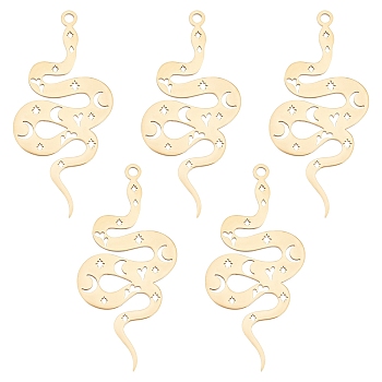 DICOSMETIC 5Pcs 201 Stainless Steel Pendants, Laser Cut, Snake, Golden, 38x18x1mm, Hole: 1.6mm