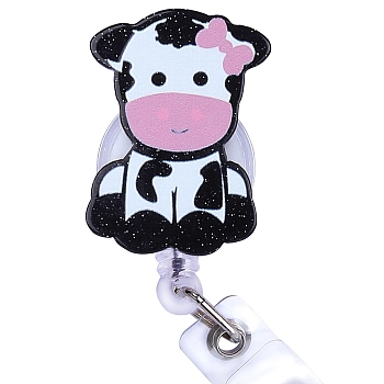 Acrylic & ABS Plastic Badge Reel, Retractable Badge Holder, Cow, 103mm, Cow: 40.5x35.5mm