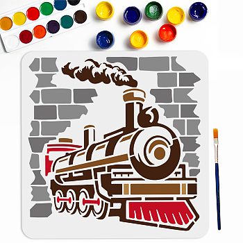 US 1Pc PET Hollow Out Drawing Painting Stencils, for DIY Scrapbook, Photo Album, with 1Pc Art Paint Brushes, Train, 300x300mm