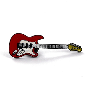 Guitar Enamel Pin, Musical Instrument Alloy Enamel Brooch for Teen Girl Women, Electrophoresis Black, Red, 49x16x10mm, Pin: 1mm