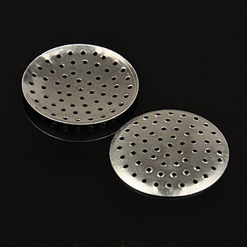 Aluminum Finger Ring/Brooch Sieve Findings, Perforated Disc Settings, Platinum, about 28mm in diameter, 2mm thick, hole: 1mm