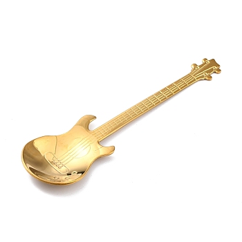 304 Stainless Steel Teaspoon, Guitar Spoon, for Stirring Mixing Sugar Dessert Coffee Spoon, Light Gold, 120.5x32x1.5mm