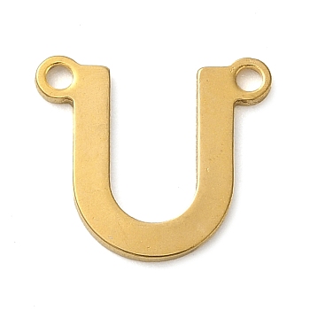 304 Stainless Steel Charms, Real 18K Gold Plated, Letter Charm, Letter U, 10x11x1mm, Hole: 1mm