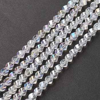Electroplate Glass Beads Strands, AB Color Plated, Faceted, Twist, Clear AB, 8x8x8mm, Hole: 1mm