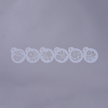 Eco-Friendly Food Grade Plastic Templates Spray Cake Molds, Surface Cake Decorating Stencil Molds, Flower, White, 84x453x0.3mm, Hole: 6mm, Single: 90x75x0.3mm, 6pcs/set