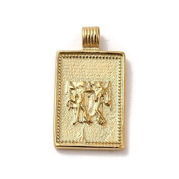 304 Stainless Steel Pendants, Rectangle with Constellations, Real 14K Gold Plated, Gemini, 25x14x2mm, Hole: 2mm