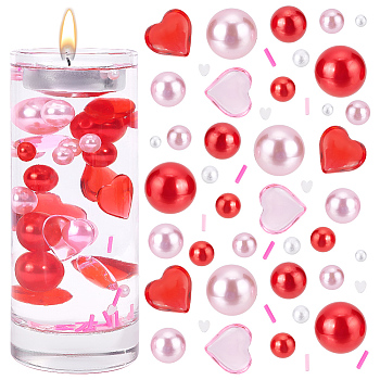 Valentine's Day Vase Fillers for Centerpiece Floating Candles, Including Plastic Pearl Acrylic Heart Beads, Heart & Round Polymer Clay Cabochons, Pink, 180Pcs/bag