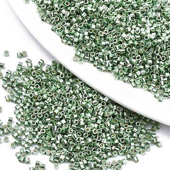 11/0 Grade A Glass Seed Beads, Cylinder, Uniform Seed Bead Size, Metallic Colours, Medium Sea Green, 1.5x1mm, Hole: 0.5mm, about 2000pcs/10g