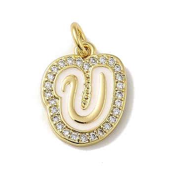 Brass Micro Pave Cubic Zirconia Pendants, with Jump Rings, Real 18K Gold Plated, Letter U, 18x14x2mm, Hole: 3.8mm