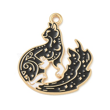 Light Gold Black Fox Alloy+Enamel Pendants