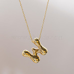 Brass Chunky Initial Pendant Necklaces, with Stainless Steel Lobster Claw Clasps, Real 14K Gold Plated, Letter W, 17.72~18.90 inch(45~48cm)(WG97A63-23)