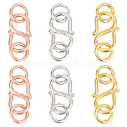 6Pcs 3 Colors 925 Sterling Silver S-Hook Clasps, Connector Components for Jewelry Making, with 925 Stamp, Mixed Color, 10x6.5x1.7mm, 2pcs/color(FIND-GO0001-44B)