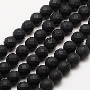 Frosted Natural Black Agate Bead Strands, Dyed, Faceted(64 Facets) Round, 8mm, Hole: 1.5mm, about 49pcs/strand, 15.5 inch(G-A131-8mm-02)