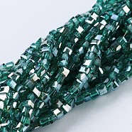 Electroplate Glass Beads Strands, Half Rainbow Plated, Faceted, Cube, Sea Green, 2~2.5x2~2.5x2~2.5mm, Hole: 0.5mm, about 195~200pcs/strand, 16.9~17.5 inch(43~44.5cm)(EGLA-F121-HR-A01)