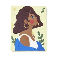 Rectangle Girl Print Paper Earring Necklace Display Card, Jewelry Display Card for Earring Necklace Storage, Royal Blue, 6.5x5x0.05cm, Hole: 5mm and 2.5mm(CDIS-M007-02F)