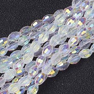 Electroplate Glass Beads Strands, AB Color Plated, Faceted Oval, White, 6x4mm, Hole: 1mm, about 67~68pcs/strand(GC885Y-3)