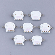 Handmade Porcelain Links connectors, Bright Glazed Porcelain, with Brass Findings, Jellyfish, Platinum, Colorful, 21x13x3.5mm, Hole: 1.5mm(PORC-T002-02)
