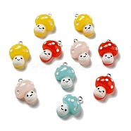 Opaque Resin Pendants, with Platinum Tone Iron Loops, Mushroom with Smiling Face Charm, Mixed Color, 25x17.5x11mm, Hole: 1.8mm(RESI-G028-33P)