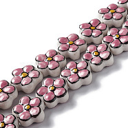 Handmade Porcelain Flower Beads Strands, Pink, 16.5~17x17~17.5x7.5~7.8mm, Hole: 1.6~1.8mm, about 20pcs/strand, 12.56~12.68 inch(31.9~32.2cm)(PORC-F003-01F)
