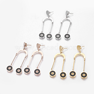 304 Stainless Steel Dangle Stud Earrings, with Black Shell, Donut, Mixed Color, 57~58mm, Donut: 10x2mm, Pin: 0.7mm(EJEW-I226-31)