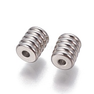 201 Stainless Steel Grooved Beads, Column, Stainless Steel Color, 6x5mm, Hole: 1.5mm(STAS-P239-06P)