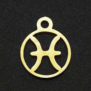 201 Stainless Steel Charms, Flat Round with Constellation, Golden, Pisces, 13.4x10.8x1mm, Hole: 1.5mm(STAS-T014-LA111-12)