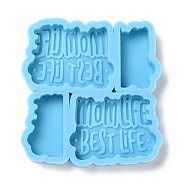 Mother's Day Theme DIY Pendant Silicone Molds, Resin Casting Molds, For UV Resin, Epoxy Resin Jewelry Making, Word Pattern, Deep Sky Blue, 86.5x81x11mm(DIY-P053-08)
