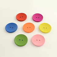 2-Hole Flat Round Wooden Buttons, Dyed, Mixed Color, 25x5mm, Hole: 3mm, about 355pcs/500g(BUTT-Q032-62C)