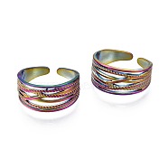 304 Stainless Steel Chunky Wide Cuff Ring, Rainbow Color Open Ring for Women, US Size 9 1/2(19.3mm)(RJEW-N038-102)