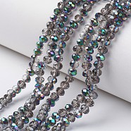 Electroplate Transparent Glass Beads Strands, Half Multi-color Plated, Faceted, Rondelle, Silver, 4x3mm, Hole: 0.4mm, about 130pcs/strand, 16.54 inch(42cm)(EGLA-A034-T4mm-Q13)