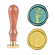 Wax Seal Stamp Set, Sealing Wax Stamp Solid Brass Head,  Wood Handle Retro Brass Stamp Kit Removable, for Envelopes Invitations, Gift Card, Flower Pattern, 83x22mm, Head: 7.5mm, Stamps: 25x14.5mm(AJEW-WH0131-638)