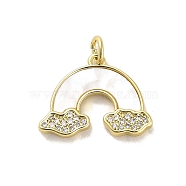 Brass Micro Pave Clear Cubic Zirconia Pendants, with Shell, Jump Ring, Rainbow, Real 18K Gold Plated, 15.5x20.5x3mm, Hole: 3.5mm(KK-K365-17G)