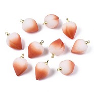 Opaque Resin Pendants, with Brass Findings, Peach, Coral, 18~19x13mm, Hole: 1.5mm(RESI-T051-09C)