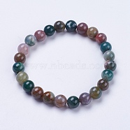 Natural Indian Agate Beaded Stretch Bracelets, Round, 2 inch(52mm)(BJEW-I253-8mm-11)