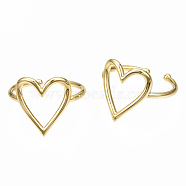 Brass Cuff Rings, Open Heart Rings, Nickel Free, Real 16K Gold Plated, US Size 8 1/4(18.3mm)(RJEW-N035-040-NF)