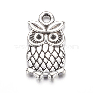 Metal Alloy Pendants Rhinestone Settings, Lead Free and Cadmium Free, Antique Silver, for Halloween, Owl, 20x10x2mm, hole: 2mm, Fit for 1.5mm rhinestone(X-PALLOY-A14926-AS)