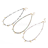 Star Pendant Necklaces, with Brass Cube Beads, Glass Beads, 304 Stainless Steel Charm and Lobster Claw Clasps, Golden, Mixed Color, 17.72 inch(45cm)(NJEW-JN03074)