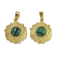 Ion Plating(IP) 304 Stainless Steel Pave Synthetic Malachite Pendants, Vortex Charms, Golden, 20.5x17.5x6.5mm, Hole: 6x3mm(STAS-U024-15G-05)