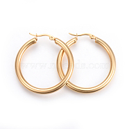 201 Stainless Steel Hoop Earrings, with 304 Stainless Steel Pin, Hypoallergenic Earrings, Ring Shape, Golden, 6 Gauge, 39x37.5x4mm, Pin: 1mm(X-EJEW-A052-19E-G)
