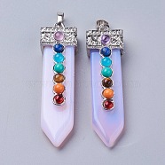 Opalite with Synthetic & Natural Mixed Stone Chakra Big Pendants, Sword, Platinum, 57~60x16.5x12mm, Hole: 5mm(G-E415-A06)