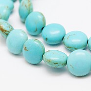 Flat Round Synthetic Turquoise Beads Strands, Dyed, Turquoise, 10x5mm, Hole: 1mm, about 42pcs/strand, 15.7 inch(X-TURQ-I022-10x5mm-05)