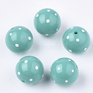 Acrylic Beads, Round with Spot, Medium Turquoise, 16x15mm, Hole: 2.5mm(SACR-T345-02C-04)