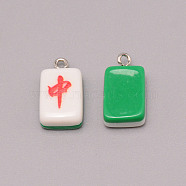 Resin Pendants, with Iron Finding, Imitation Mahjong Tiles, Green, Rectangle, Red Dragon, 19.5~20.5x11.5x7~7.5mm, Hole: 2mm(RESI-WH0025-05)