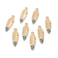 Alloy Enamel Pendants, Light Gold, Indian Feather, Light Gold, 34.5x9.5x2.3mm, Hole: 2.1mm(X-FIND-E032-01LG)