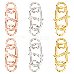 6Pcs 3 Colors 925 Sterling Silver S-Hook Clasps, Connector Components for Jewelry Making, with 925 Stamp, Mixed Color, 10x6.5x1.7mm, 2pcs/color(FIND-GO0001-44B)