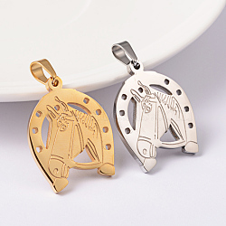 Horse 304 Stainless Steel Pendants, Mixed Color, 27x21x2mm, Hole: 6x4mm(STAS-M245-38)