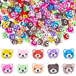 SUPERFINDINGS 300Pcs 10 Colors Handmade Polymer Clay Bead, Bear Head, Mixed Color, 7.5~10x9~11x4mm, Hole: 1.6mm(CLAY-FH0001-11)